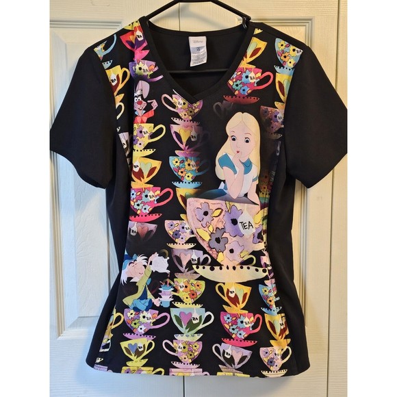 Alice in Wonderland Cherokee Scrubs Tooniforms Disney V Neck Top Womens … - Picture 1 of 7